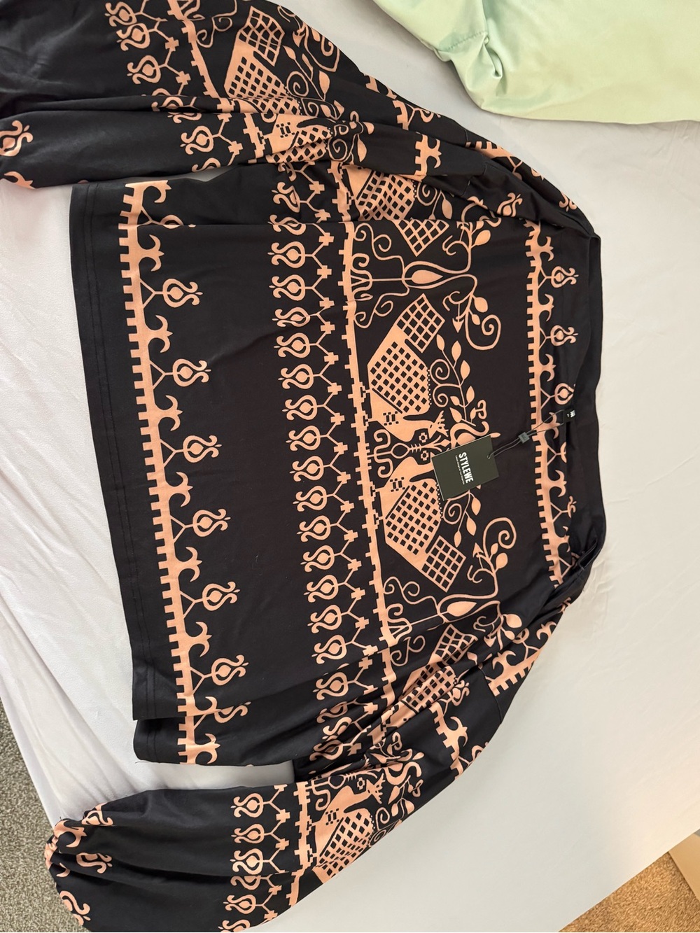 STYLEWE Black Tunic with Peach Geometric Border Print